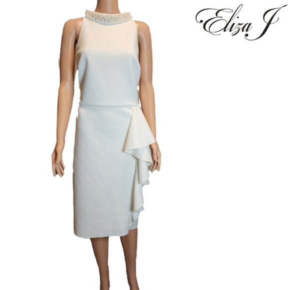 Eliza J Dresses & Skirts - Eliza J pearly bead sleeveless sheath dress NWT Ivory Size 18